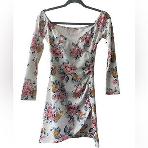 Mini Bodycon Dress, White, Floral print, sexy, party, Sz Small
